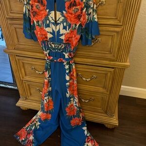 Flying Tomato Blue and Red Floral Jumpsuit